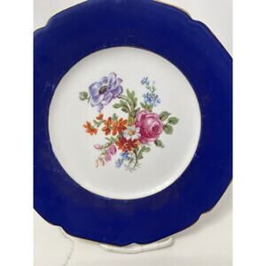 RM Czechoslovakia Vtg Floral Cobalt Blue Gold Lattice Rim Plate 11" Rare